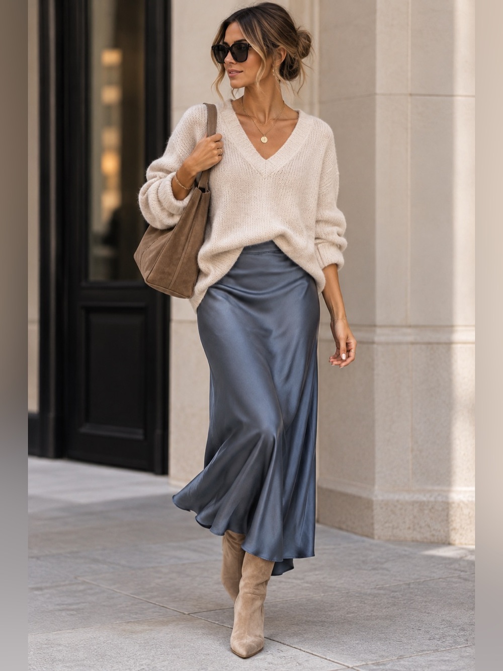 Vernacular Jonah Satin Midi Skirt Slate Blue Size Small NWT